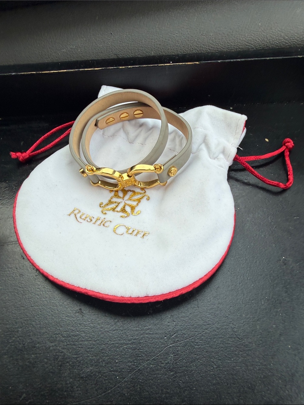 Rustic Cuff Gold & Light Gray Double Wrap Leather Bracelet